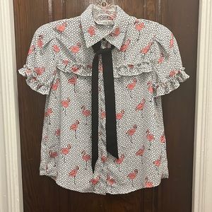 Ruffled blouse in flamingo print